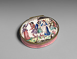 Patch box with Scottish dancers, “The Reel of Tullochgorum”, Enamel on copper; mirror glass, British, possibly Bilston