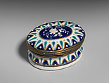 Patch box, Enamel on copper, mirror glass, British, possibly Bilston