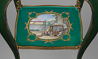 Eating and work table (one of a pair), Table attributed to Bernard II van Risenburgh (ca. 1696–ca. 1767), Oak, vernis Martin, soft-paste porcelain, gilt bronze, French, Paris and Sèvres