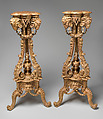 Pair of tripod candlestands or torchères, Thomas Chippendale (British, baptised Otley, West Yorkshire 1718–1779 London)  , after a manuscript design, Carved and gilded wood (pine?), British