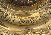 Pair of Torah finials (Rimmonim), Silver, partially gilded, rubies, emeralds, freshwater pearls, enamel, colored glass, Austrian, Galicia (present day Poland/Ukraine)