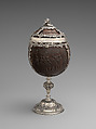 Wedding Cup in case, Robert Hennell III (British, 1794–1868), Silver, coconut; leather, blue silk, base metal, British, London