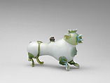 Bottle, Milk glass; pewter, probably German