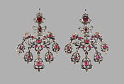 Pair of earrings (part of a set), Silver, silver gilt and rubies, Italian