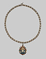 Pendant and chain, Silver gilt, pearl, enamel, gemstones, European
