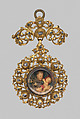 Pendant with relief of St. Anthony of Padua with Christ Child, Gold, diamonds, wax, probably Spanish