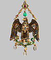Pendant and necklace, Gold, enamel, rubies, diamonds, emerald, Austrian
