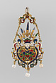 Pendant, Gold, enamel, amethysts, emeralds, rubies, pearls, probably British