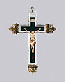 Pendant crucifix, Gold, crystal, heliotrope, enamel, Italian