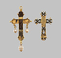 Reliquary crucifix pendant, Gold, enamel, pearls; hair, Russian or Spanish
