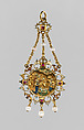 Pendant with relief of Adoration of the Sheperds, Gold, enamel, rubies, pearls, probably German