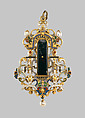 Sixteenth-century-style pendant, Gold, enamel, diamonds, pearls, rubies, emeralds, heliotrope, German or French