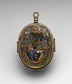 Pendant reliquary, Silver gilt, reverse-painted rock crystal, painted vellum, Northern Italian, Lombardy