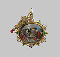 Pendant, Gold, verre eglomisé, enamel, Spanish