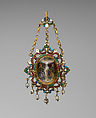 Pendant, Gold, verre eglomisé, enamel, pearls, Italian, Sicily