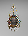 Pendant, Gold, verre eglomisé, enamel, pearls, Italian, Sicily