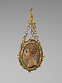 Head of a youth and Agnus Dei with arms of Paul V (Camillo Borghese, Pope 1605–21), Agate, mounted in gold with enamel as a pendant; papier-mâché, Italian