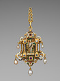 Sixteenth-century-style pendant, Possibly after a design by Reinhold Vasters (German, Erkelenz 1827–1909 Aachen), Gold, enamel, diamonds, rubies, pearls, Italian