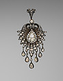 Brooch or pendant, Platinum (?), gold back; diamonds, possibly French