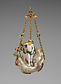 Pendant in the Form of Neptune and a Sea Monster, Baroque pearl with enameled gold mounts set with rubies, diamonds, pearls, probably Netherlandish