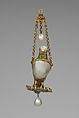 Pendant in the form of a parrot, Baroque pearls with enameled gold mounts and with pendant pearls, probably Spanish