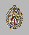 Pendant with the Virgin and Child, Enameled gold set with diamonds and a ruby, Spanish