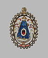 Pendant with the Virgin and Child, Enameled gold set with diamonds and a ruby, Spanish