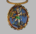 Locket, Gold, partly enameled; rock crystal, probably French