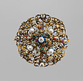Rosette, Gold, partly enameled and set with diamonds, emeralds, spinels, and pearls, probably Hungarian