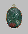 Pendant with head of the Virgin, Ottavio Miseroni Italian, Heliotrope with enameled gold mount, probably Bohemian, Prague