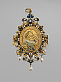 Pendant with Emperor Ferdinand II and Empress Eleanor Gonzaga, Enameled gold set with diamonds and with pendant pearls, European