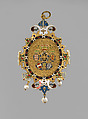Pendant with Emperor Ferdinand II and Empress Eleanor Gonzaga, Enameled gold set with diamonds and with pendant pearls, European