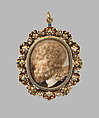Pendant with a Head of Jupiter, Agate cameo with an enameled gold mount set with diamonds, European