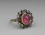 Ring, Silver, pink-foiled stone, probably Portuguese