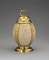 Ostrich egg screw-top flask, Unknown Maker  , probably South German, Ostrich egg, gilded silver, South German
