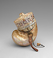 Covered container, Green Turban shell, brass, leather, Indian, Gujarat