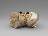 Covered container, Green Turban shell, brass, leather, Indian, Gujarat