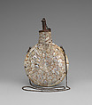 Powder flask, Green Turban shell, copper, metal, Indian, Gujarat, for the export market