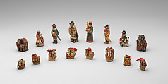 Chess set, Phyllis and Delphis Gardner (born 1890 and 1900 respectively), Painted yew, elm, sycamore, holly, British, Maidenhead