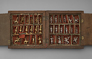 Chess set and box-board, Base metal, silvered, and silver-gilt, Indian or Turkish chessmen with probably German bases