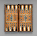 Box-board for chess and backgammon, Wood, silver, ivory, paste, Indian