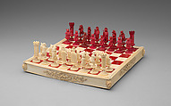 Chess set, Ivory, wood, German, Erbach, Hesse-Darmstadt