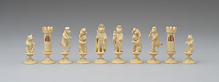 Chess set, Ivory, wood, German, Erbach, Hesse-Darmstadt