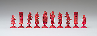 Chess set, Ivory, wood, German, Erbach, Hesse-Darmstadt