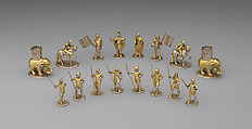 Battle of Panormus chessmen (32) and box-board, Design attributed to Andreas Schluter, Danzig and the Court of Berlin, Silver, silver-gilt, German