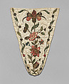 Stomacher, Linen, embroidered with silk and silver thread, English