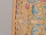 "Lotus" pattern bedcover or hanging, Design and embroidery possibly by May Morris (British, Bexley, Kent 1862–1938), Silk embroidery on woven silk foundation silk, with fringed trim, British