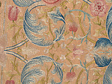 "Lotus" pattern bedcover or hanging, Design and embroidery possibly by May Morris (British, Bexley, Kent 1862–1938), Silk embroidery on woven silk foundation silk, with fringed trim, British