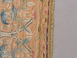 "Lotus" pattern bedcover or hanging, Design and embroidery possibly by May Morris (British, Bexley, Kent 1862–1938), Silk embroidery on woven silk foundation silk, with fringed trim, British