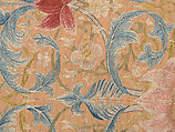 "Lotus" pattern bedcover or hanging, Design and embroidery possibly by May Morris (British, Bexley, Kent 1862–1938), Silk embroidery on woven silk foundation silk, with fringed trim, British